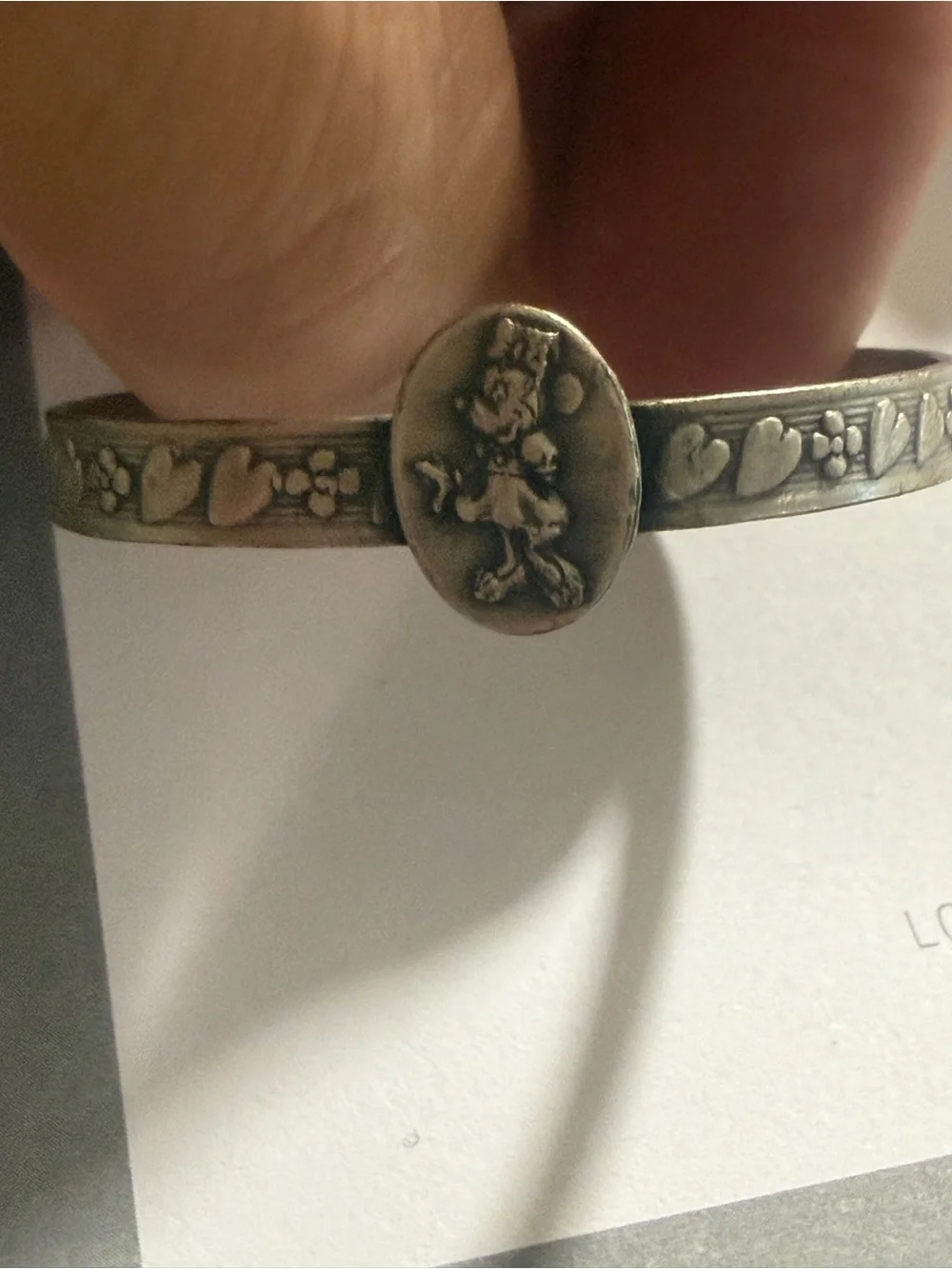 Disney Minnie  Silver Floral Medallion Open Cuff Bracelet